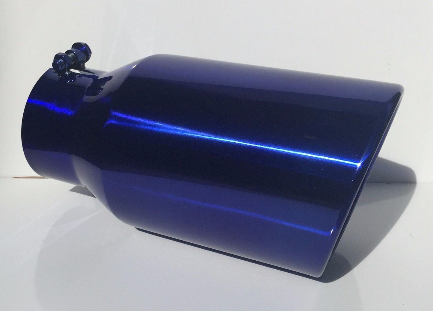 TRANSPARENT CHROME BLUE FORD, CHEVY, DODGE 4"IN 6" OUT 12" LONG DIESEL EXHAUST TIP
