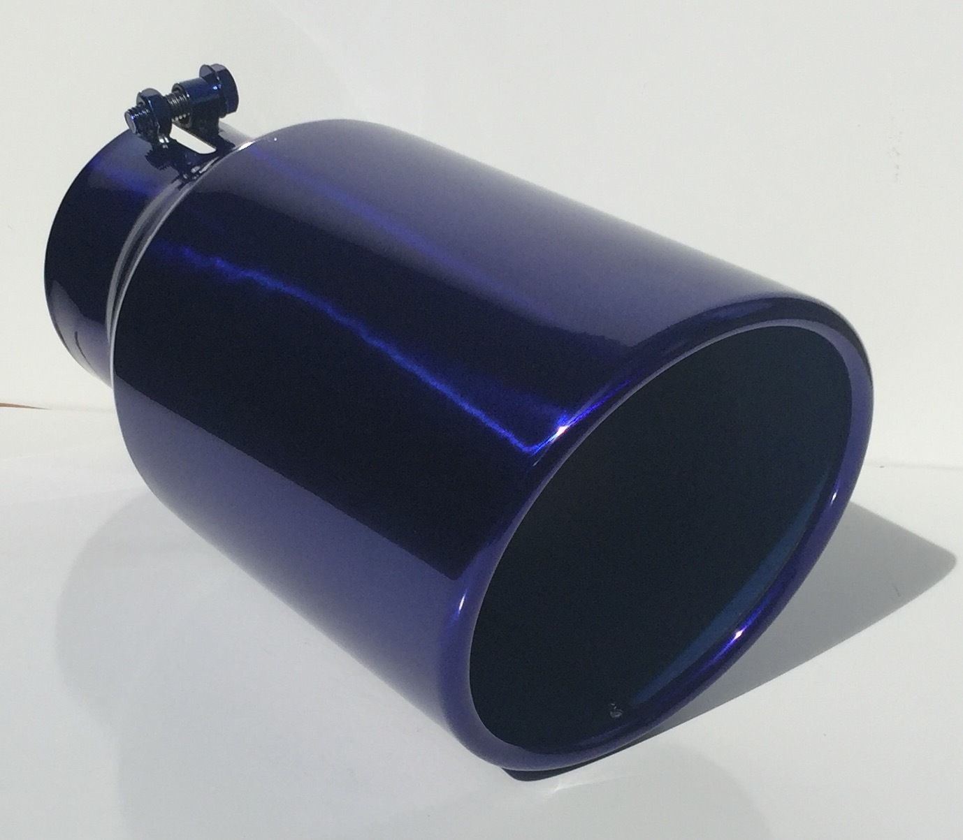 TRANSPARENT CHROME BLUE FORD, CHEVY, DODGE 4"IN 6" OUT 12" LONG DIESEL EXHAUST TIP