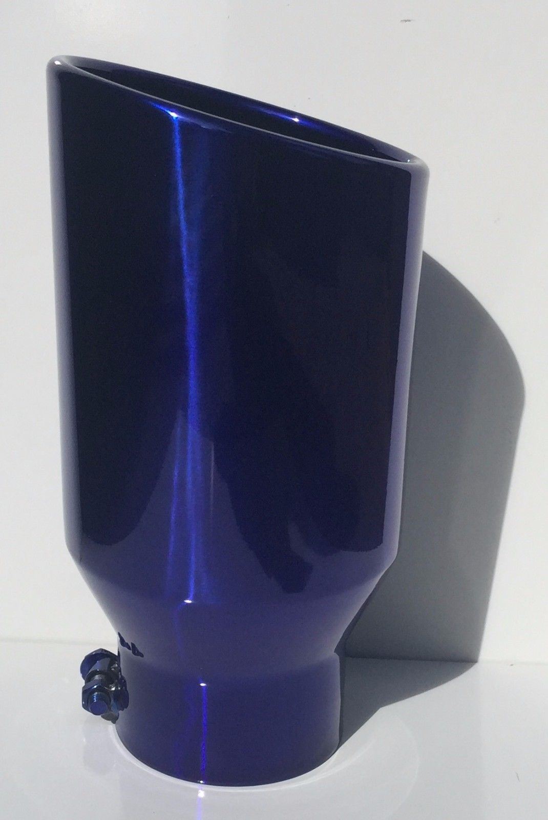 TRANSPARENT CHROME BLUE FORD, CHEVY, DODGE 4"IN 6" OUT 12" LONG DIESEL EXHAUST TIP