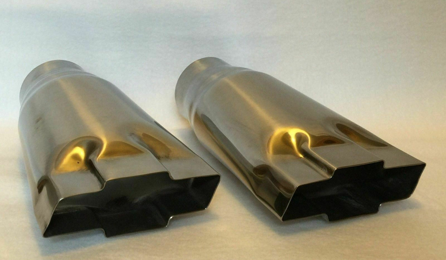 POLISHED STAINLESS 2.25" INLET CHEVY BOWTIE EXHAUST TIPS - PAIR