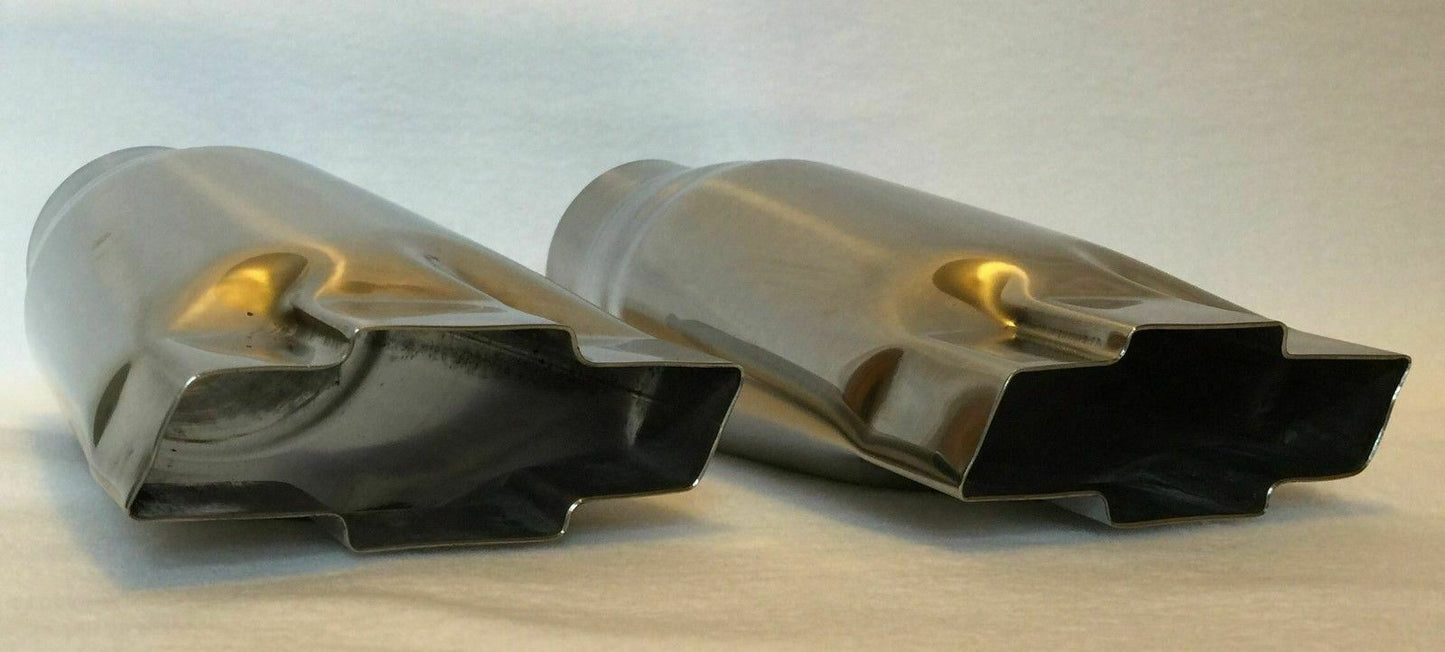 POLISHED STAINLESS 2.25" INLET CHEVY BOWTIE EXHAUST TIPS - PAIR