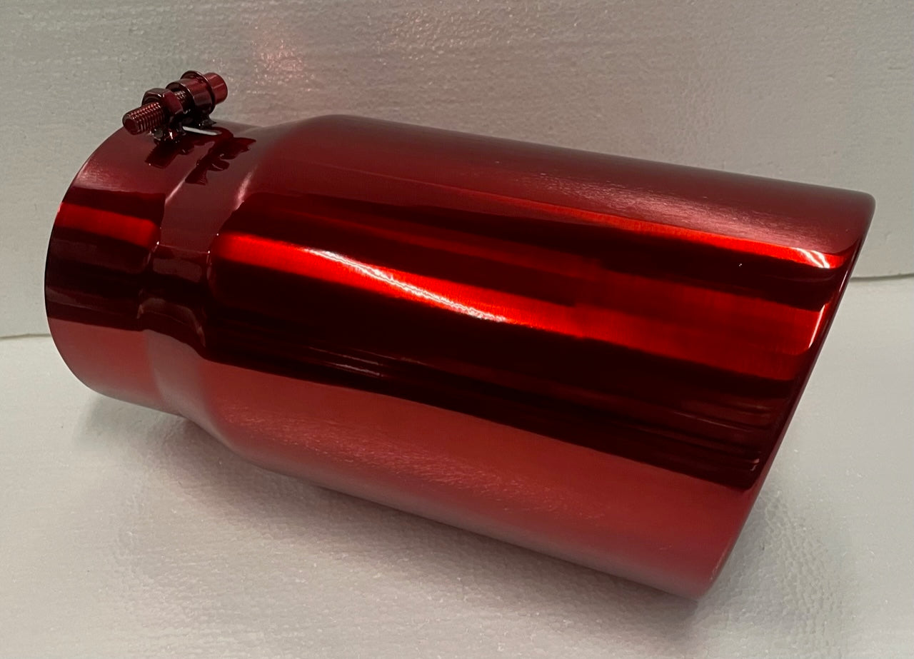 TRANSPARENT CHROME RED 5" x 6" x 12" DIESEL EXHAUST TIP