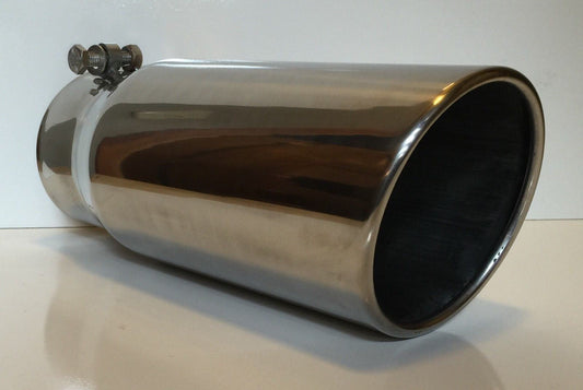 FORD POWERSTROKE 4" IN 4" OUT 12" LONG 304 POLISHED STAINLESS STEEL EXHAUST TIP